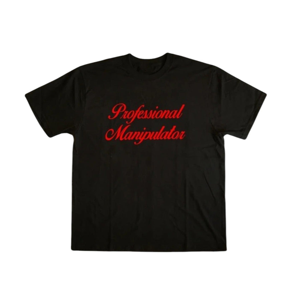 ‘MXNIPULATOR’ tee in black. ‘Professional Manipulator’ in red script.
