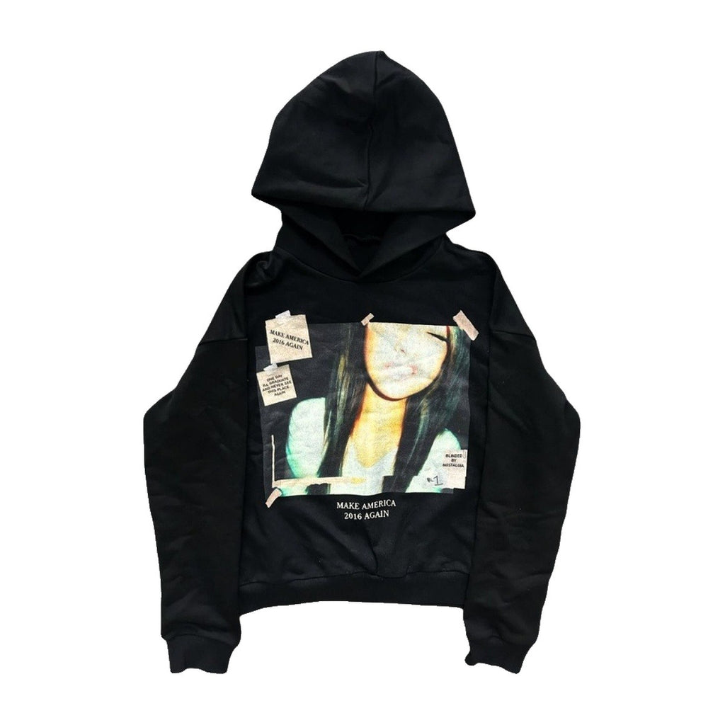 ‘2016’ hoodie – black hoodie, photo print on the front