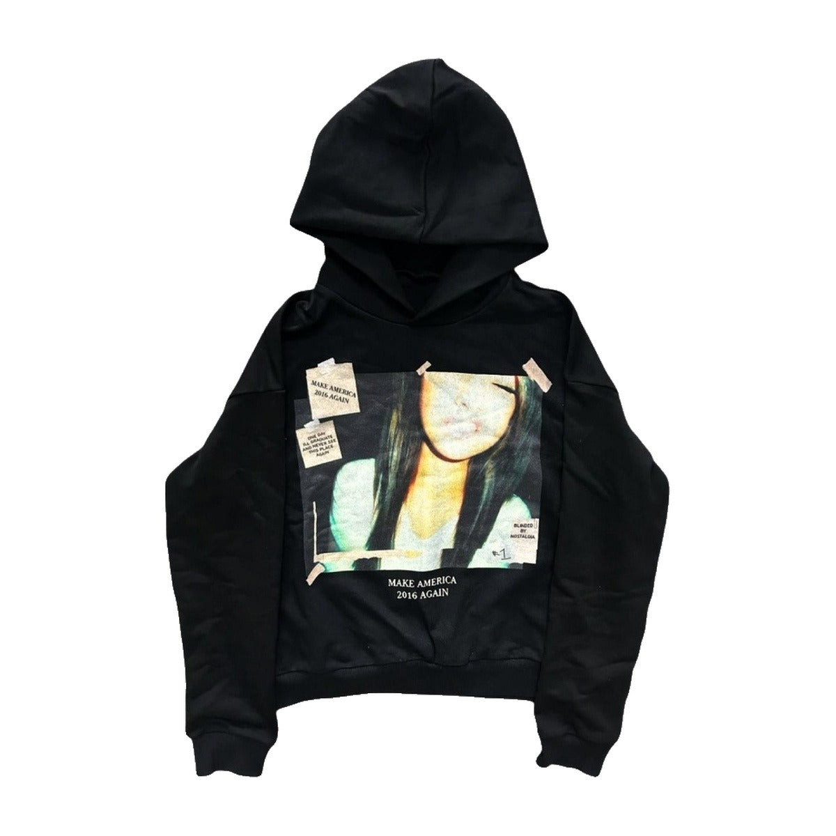 ‘2016’ hoodie – black hoodie, photo print on the front