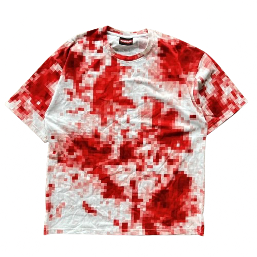 ‘PIXEL’ tee in white. Red pixel splatter, all over.