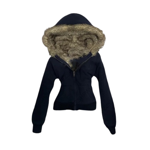 BLOUSON ZIPPE MARINE EN FOURRURE