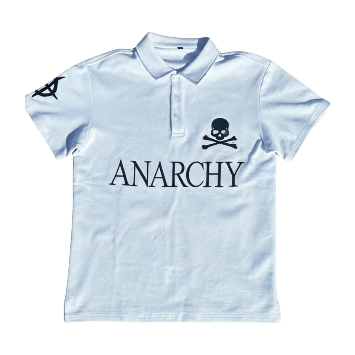 ‘ANXRCHY’ polo shirt – light blue polo shirt, skull and ANARCHY print