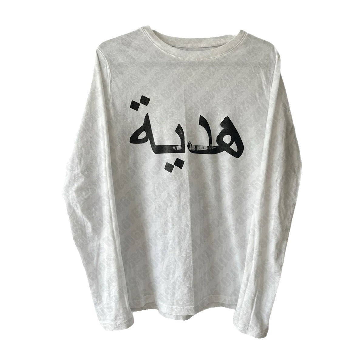 ‘AR4BIC’ longsleeve – white longsleeve, black Arabic script across the chest