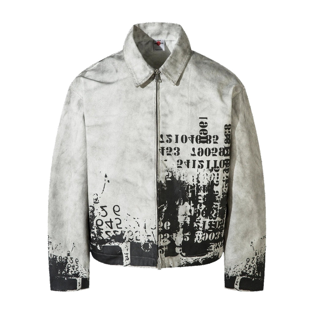 ‘ARTIST’ zip jacket – cream zip jacket, black number and splatter print