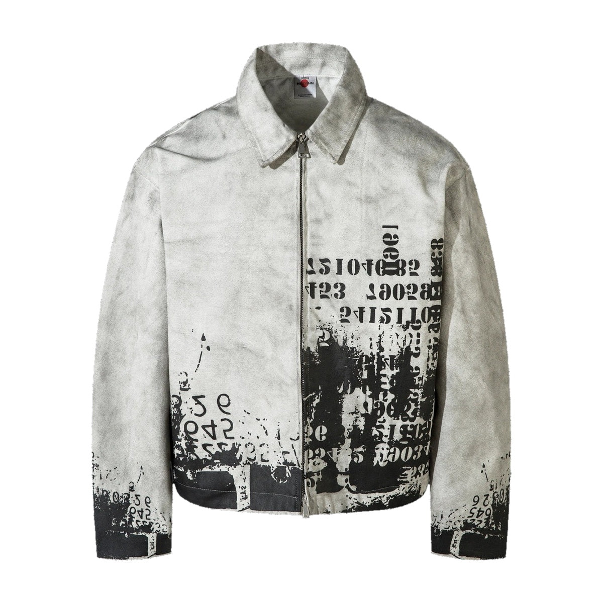‘ARTIST’ zip jacket – cream zip jacket, black number and splatter print