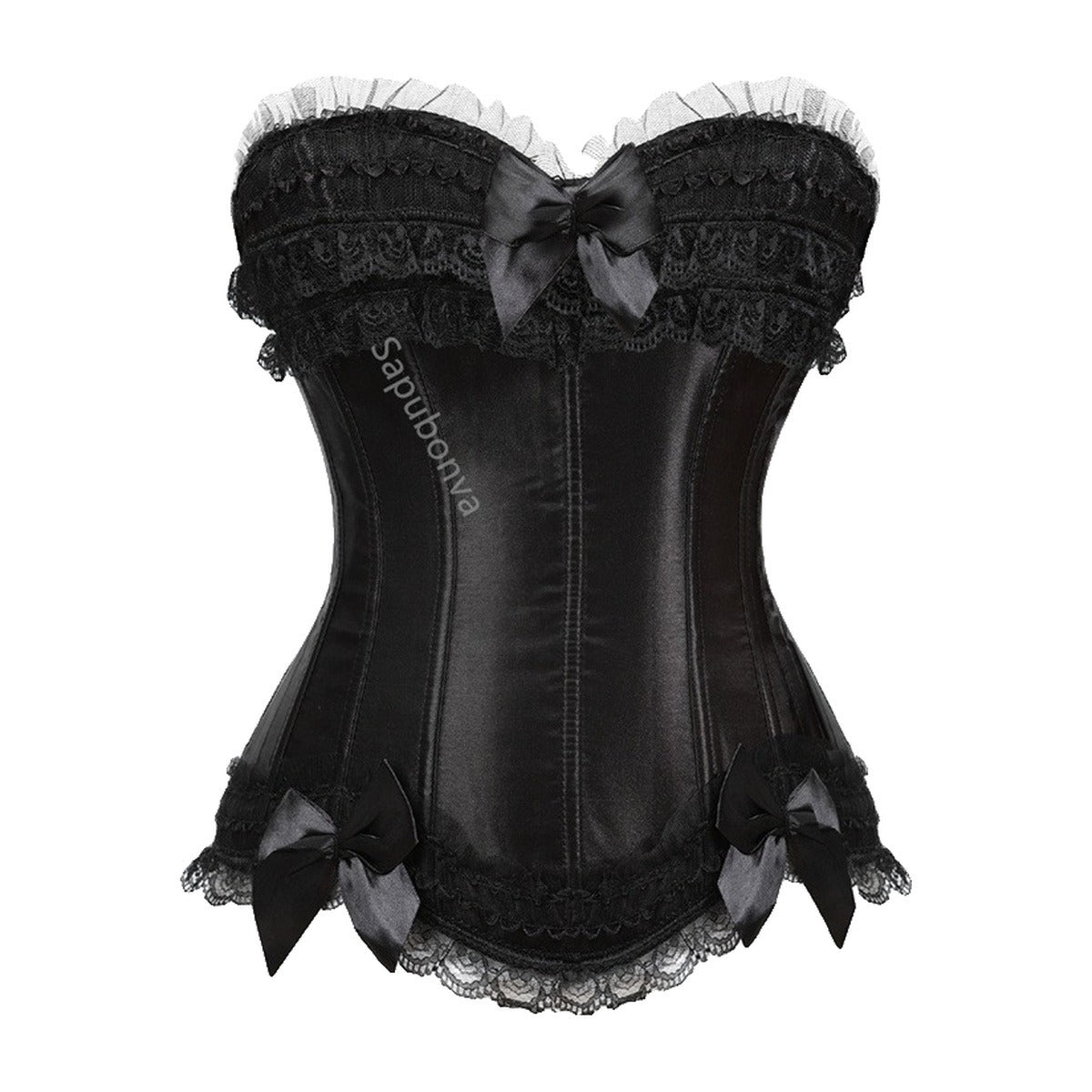 ‘CABARET’ corset – black corset, lace trim and a bow at the front