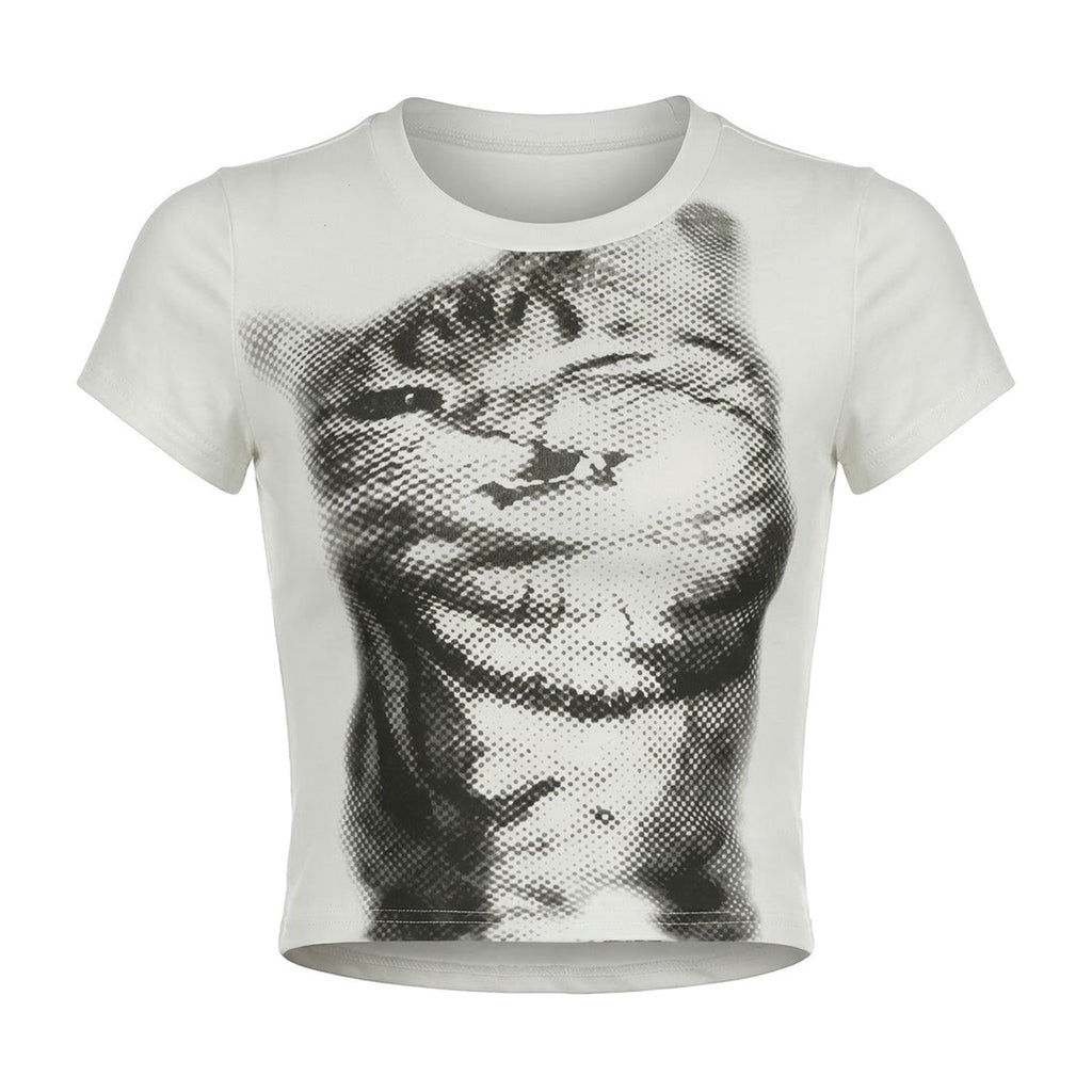‘CXT’ cropped top – white cropped top, cat face print