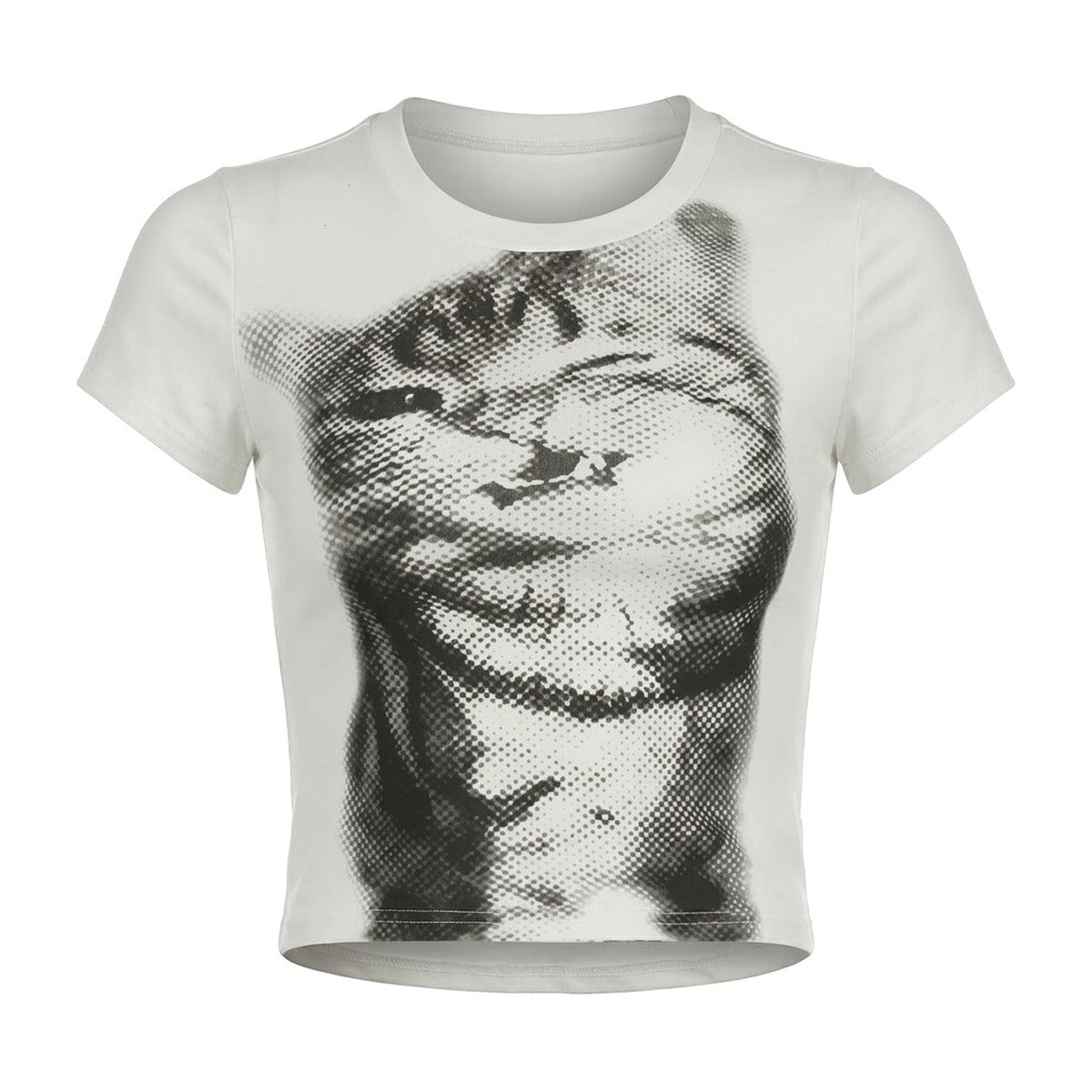 ‘CXT’ cropped top – white cropped top, cat face print