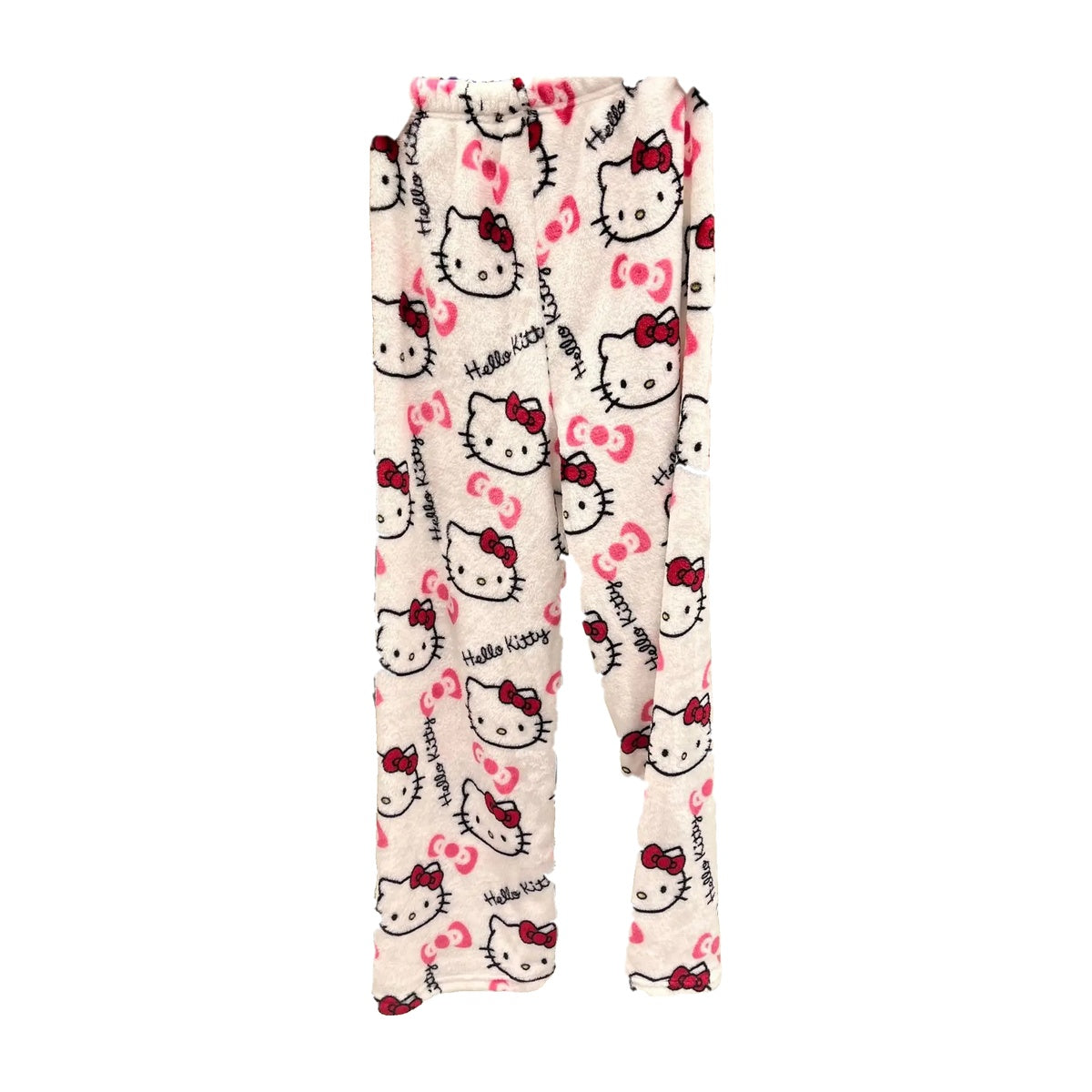 ‘DAYDREAM’ pj pants – cream flannel wide-leg pajama pants, cartoon cat print