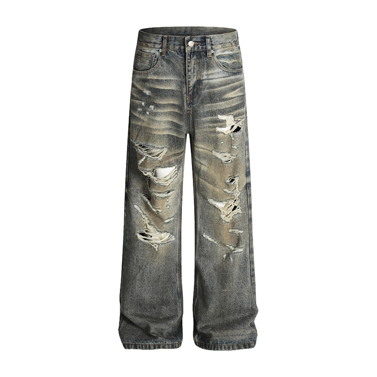 ‘DRIFTWOOD’ jeans – light vintage blue jeans, heavy rips, straight leg