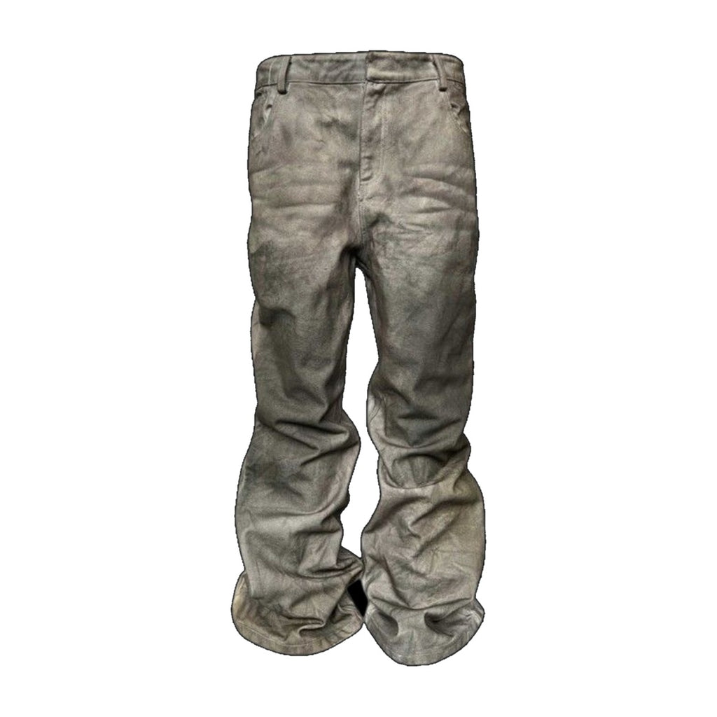 ‘DUNE’ stacked jeans – washed khaki stacked jeans, coated finish, stacked leg