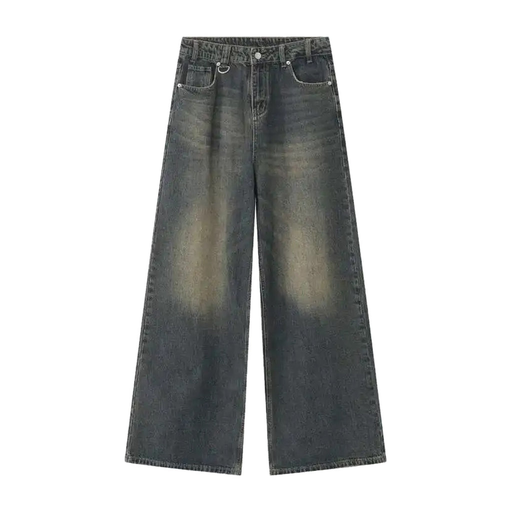 ‘DUSTBOWL’ jeans – faded vintage blue wide-leg jeans, whiskered wash