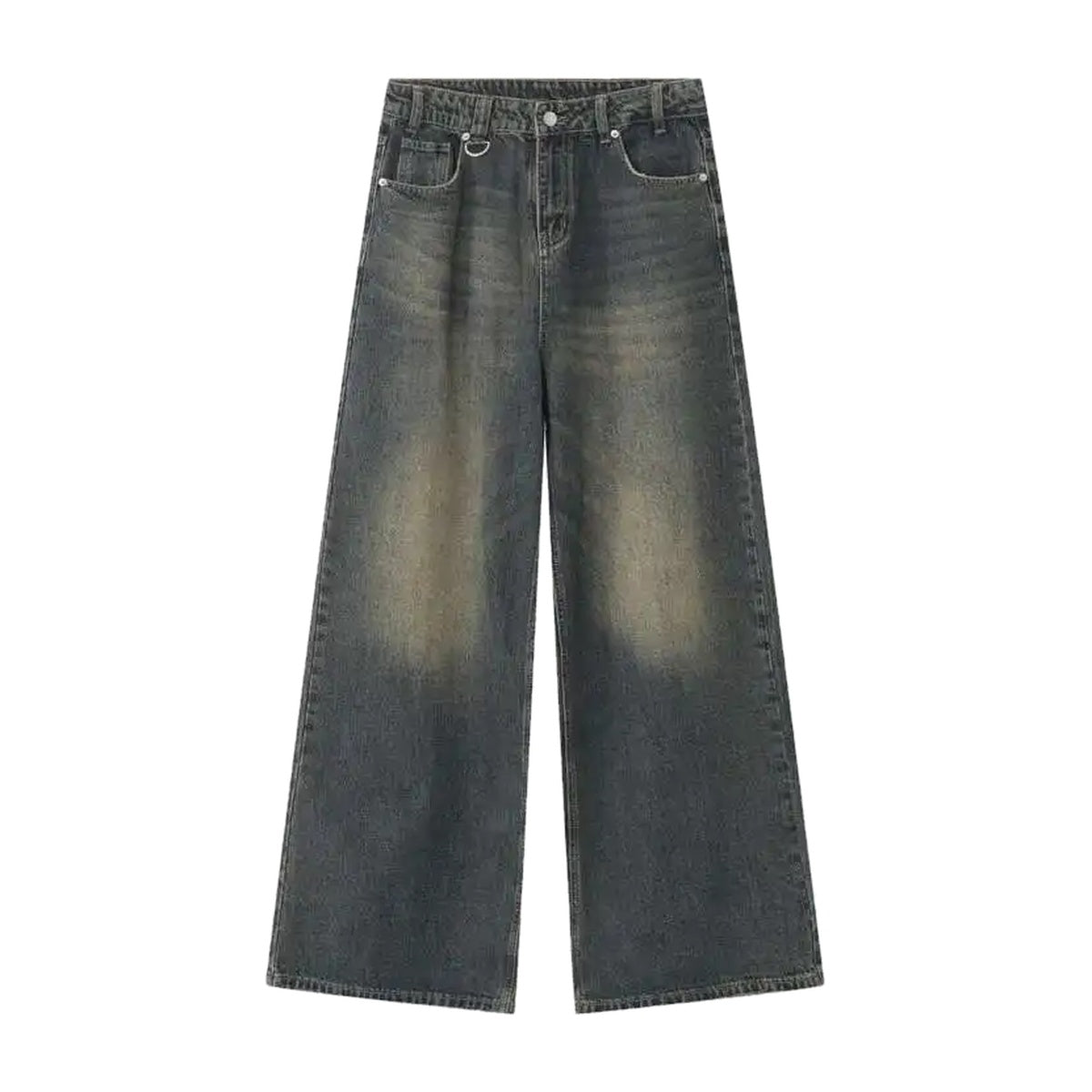 ‘DUSTBOWL’ jeans – faded vintage blue wide-leg jeans, whiskered wash