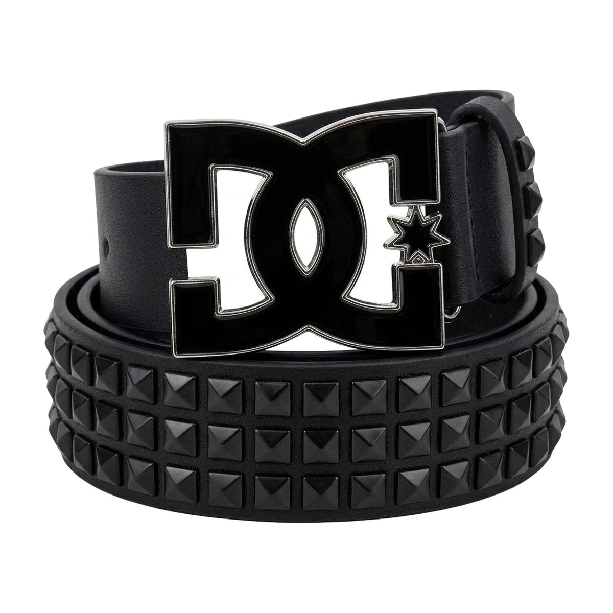 ‘GIZA’ belt – black leather belt, black pyramid studs, black enamel buckle