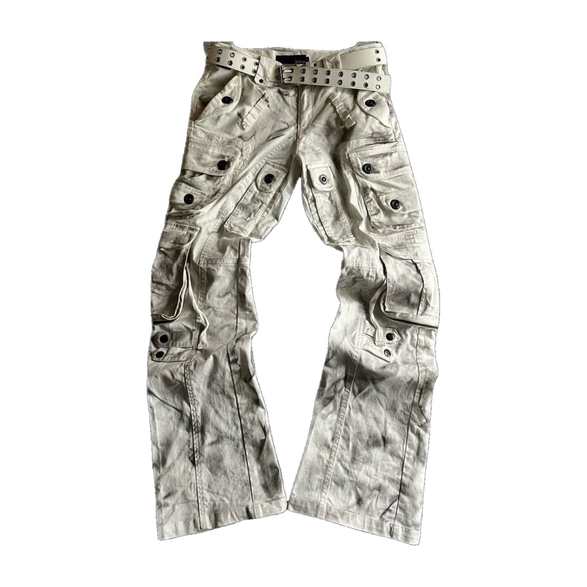 ‘GROMMET’ cargo jeans – washed white cargo jeans, grommet details, distressed wash