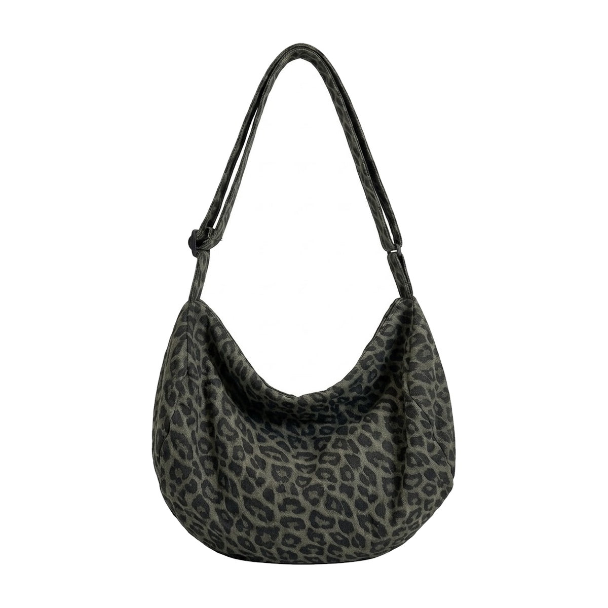 ‘PROWL’ bag – green-grey leopard print canvas hobo shoulder bag