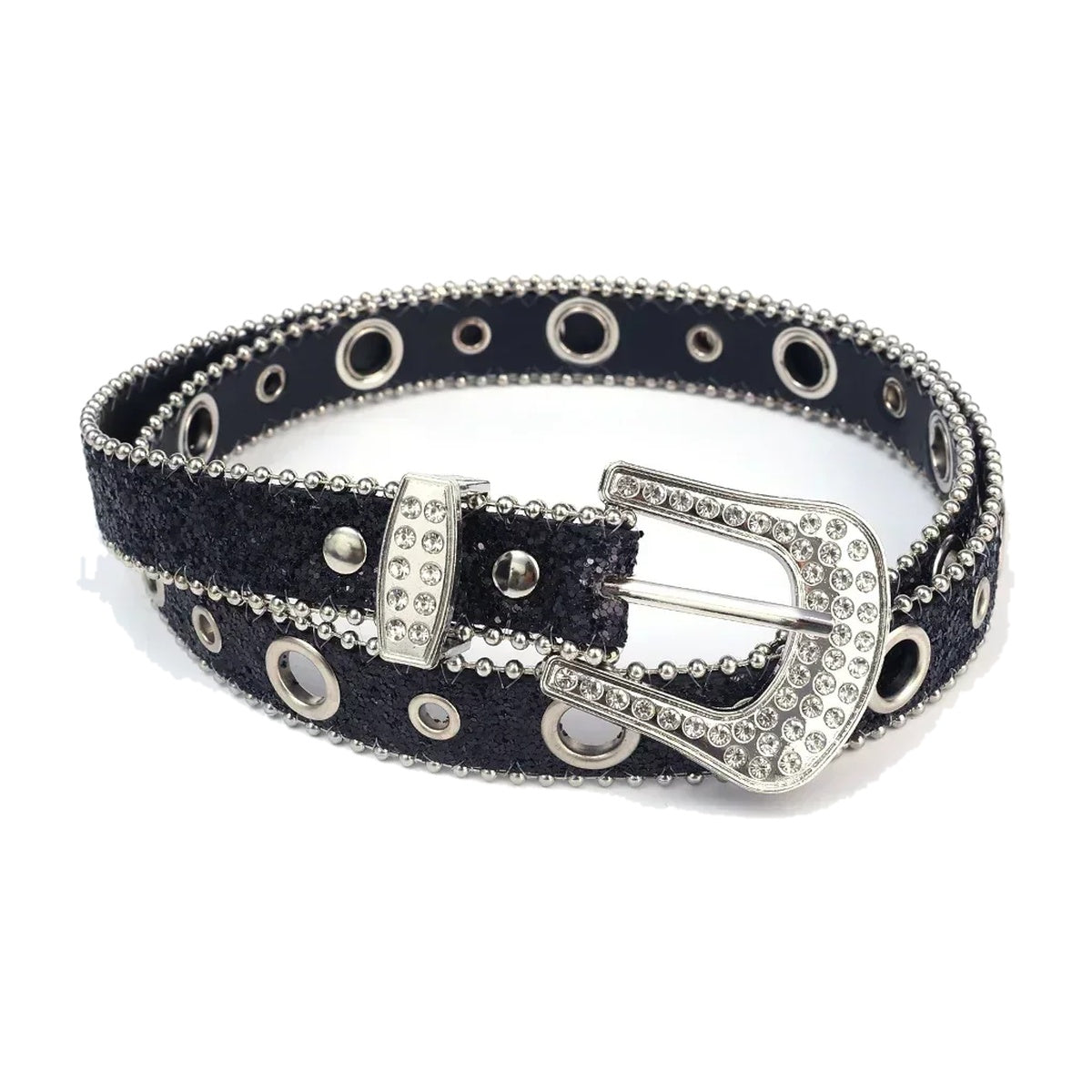 ‘RODEO’ belt – black rhinestone belt, grommets, western buckle