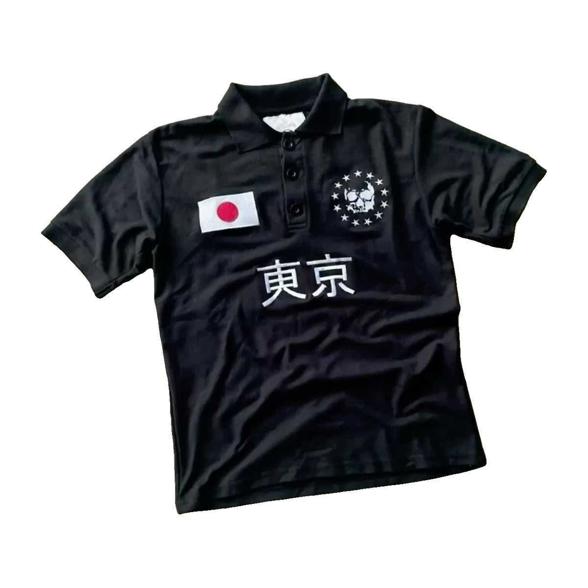 ‘SAKURA’ polo shirt – black polo shirt, Japan flag patch, tokyo print