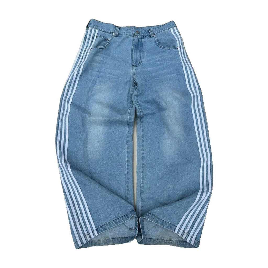 ‘SIDELINE’ jeans – light blue jeans, white side stripes, wide leg