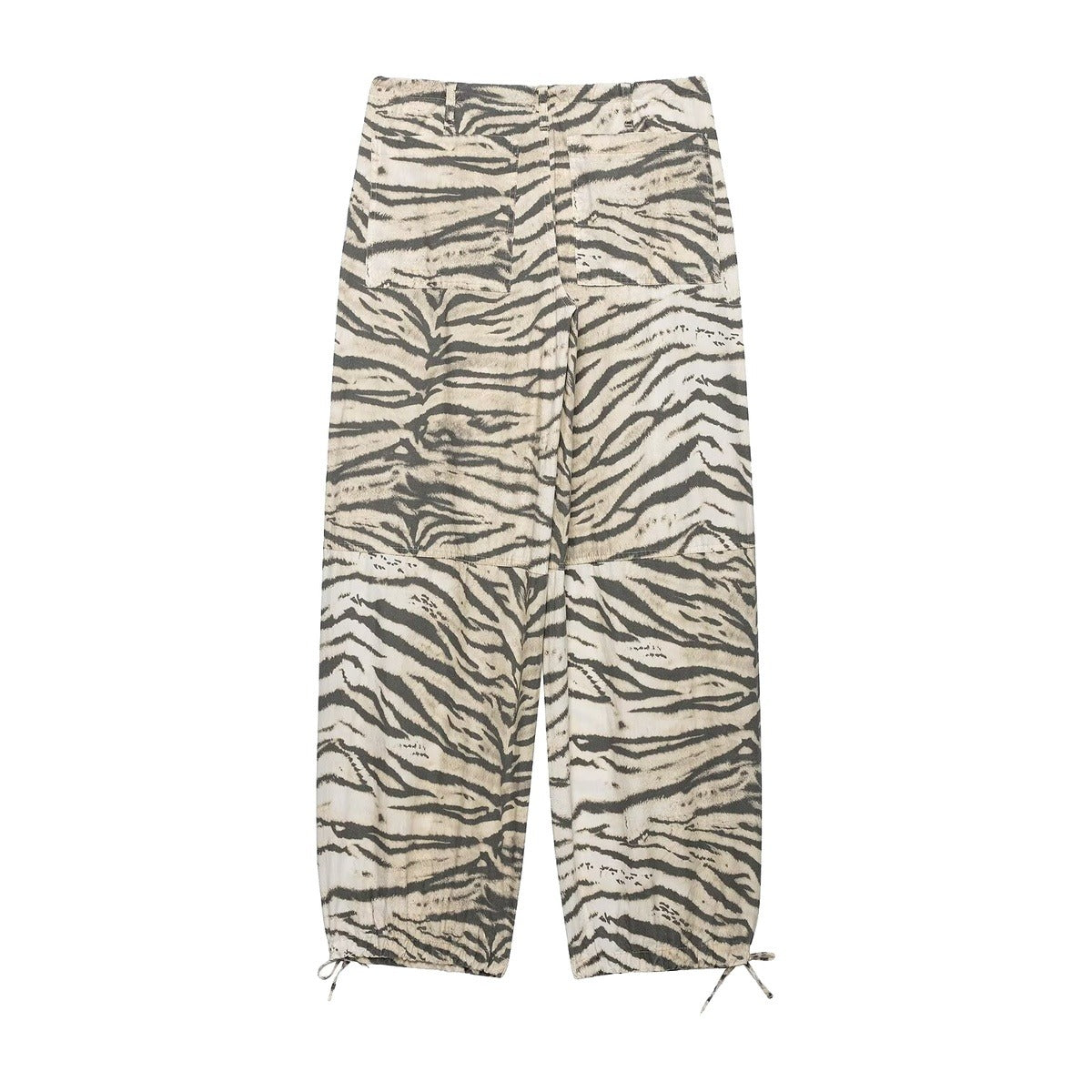 ‘SNXW’ pants – ivory zebra pants, zebra-stripe print, tie hems