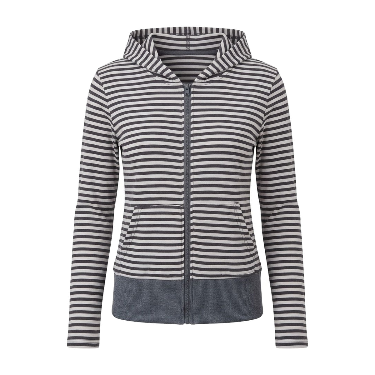 ‘SUNDAY’ zip up – grey and white striped knit zip hoodie