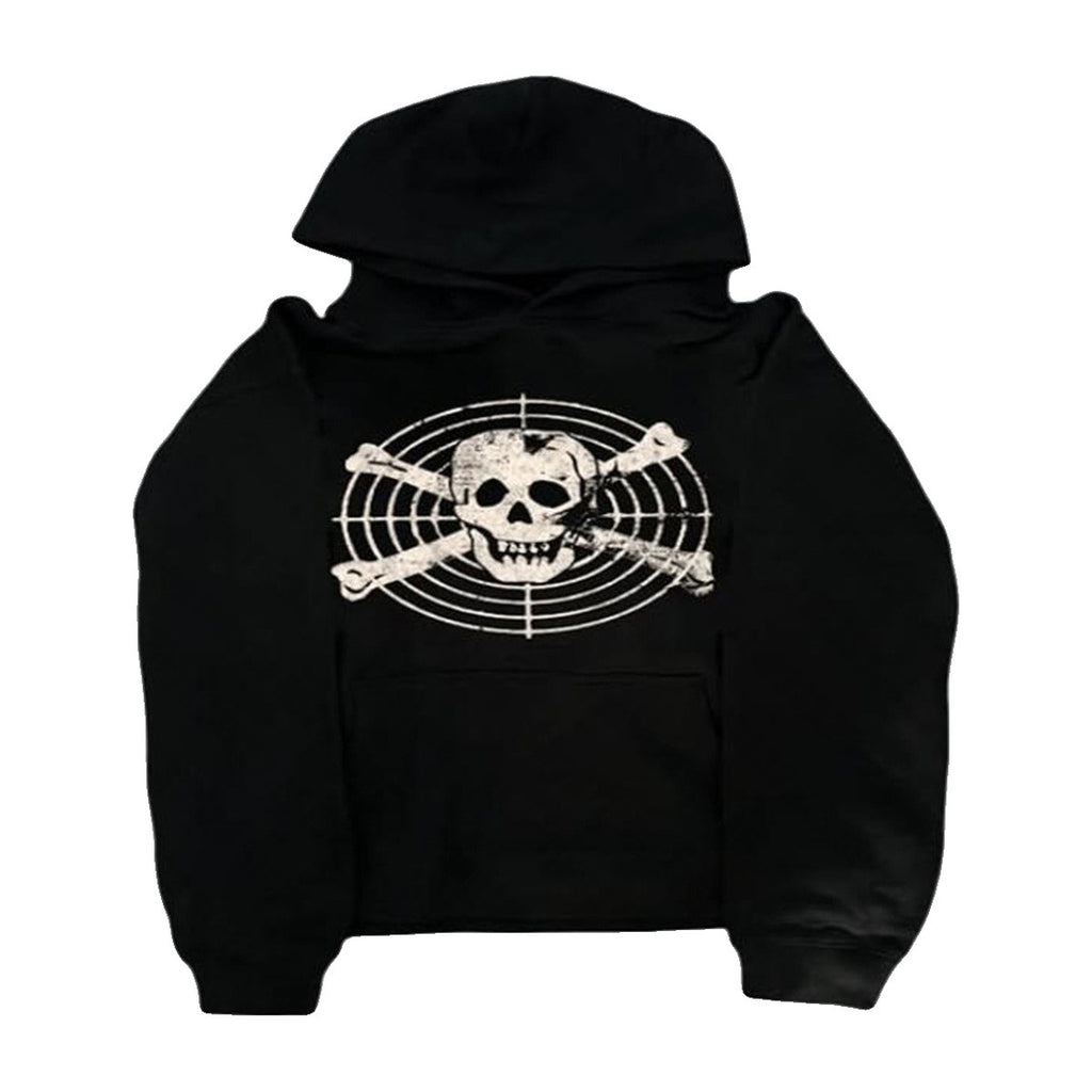 ‘T4RGETED’ hoodie – black hoodie, skull and target print