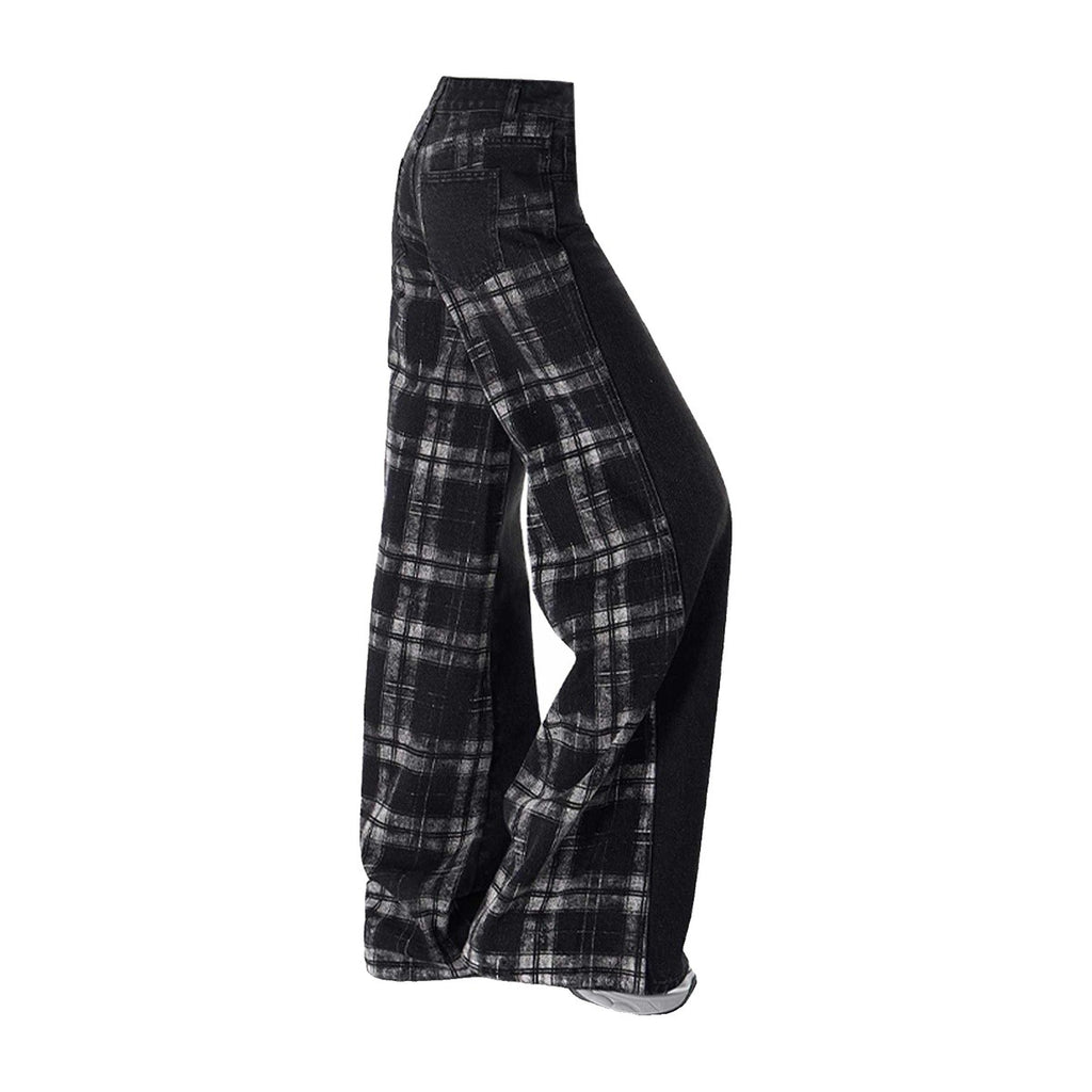 ‘TARTAN’ wide pants – black and plaid wide pants, patchwork panels