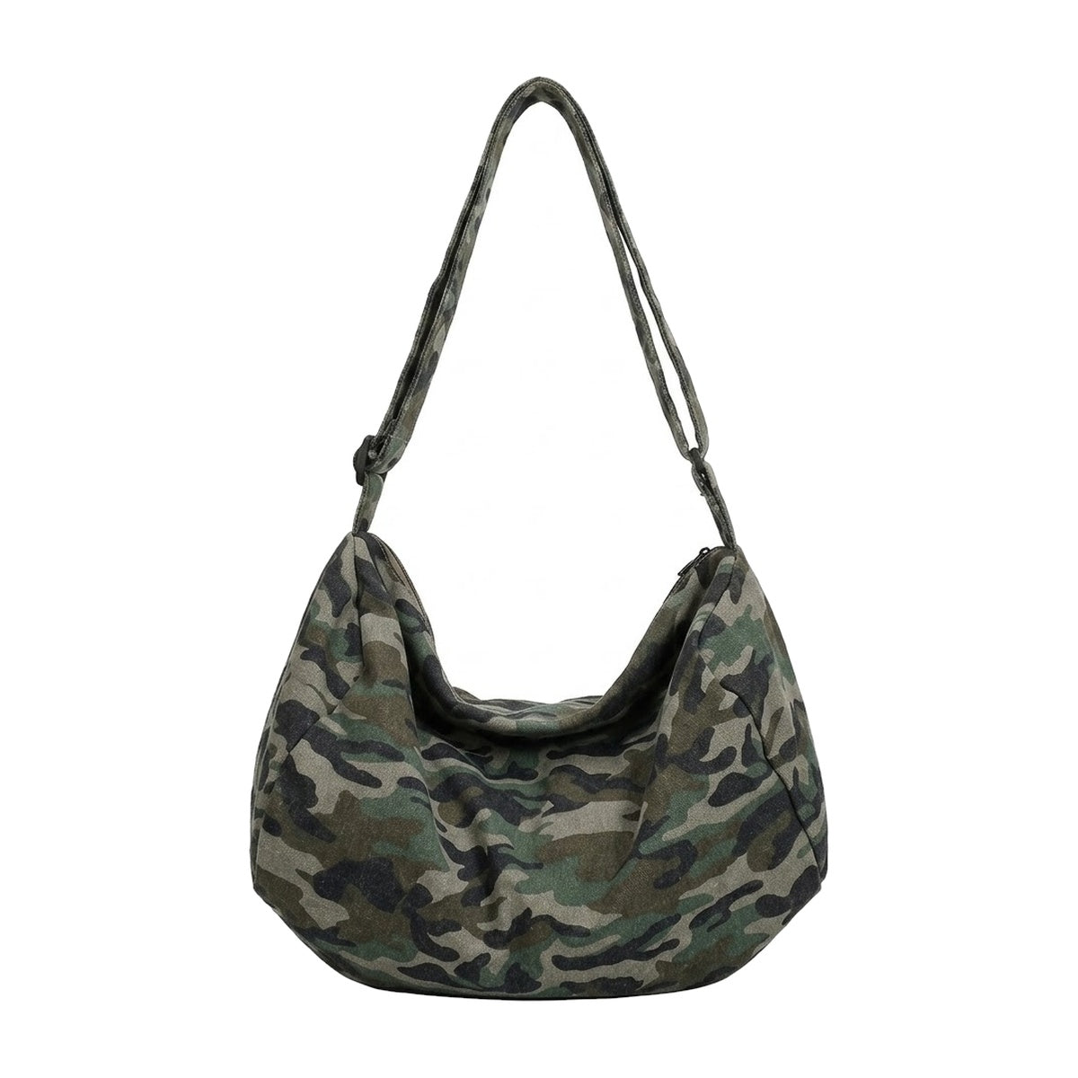 ‘THICKET’ bag – green camouflage canvas hobo shoulder bag