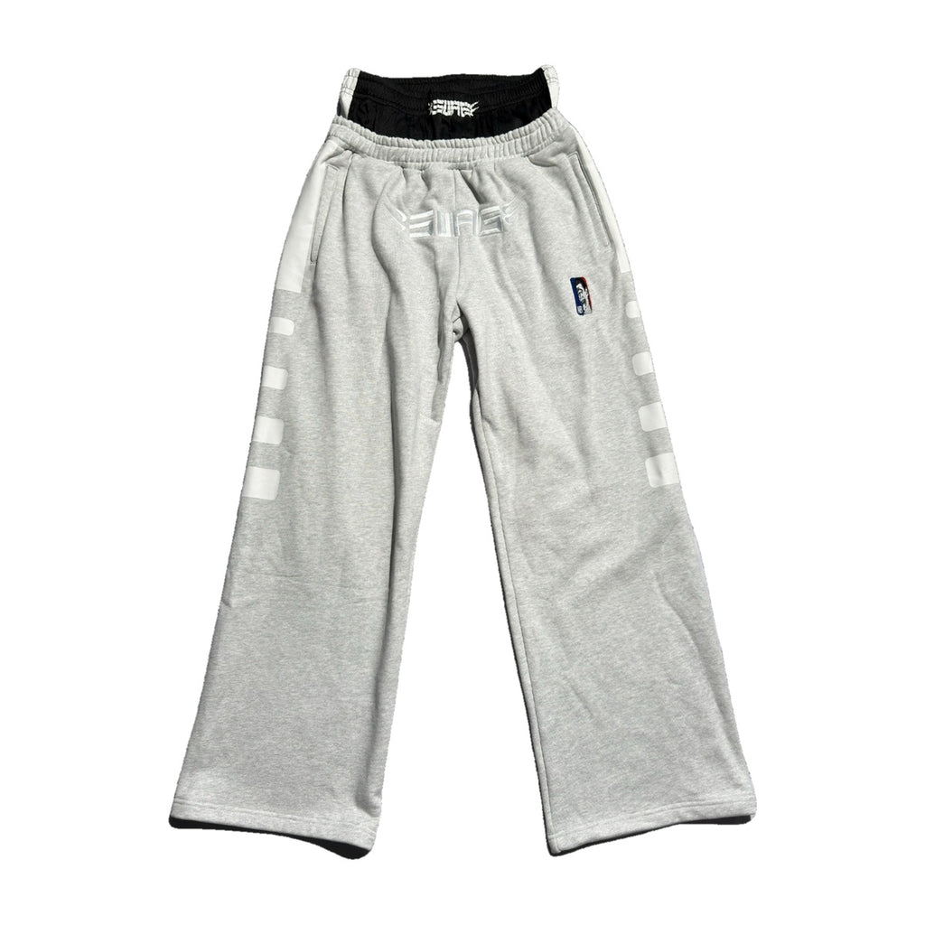 ‘TR4CK’ sweatpants – grey sweatpants, black boxer waistband, white side print