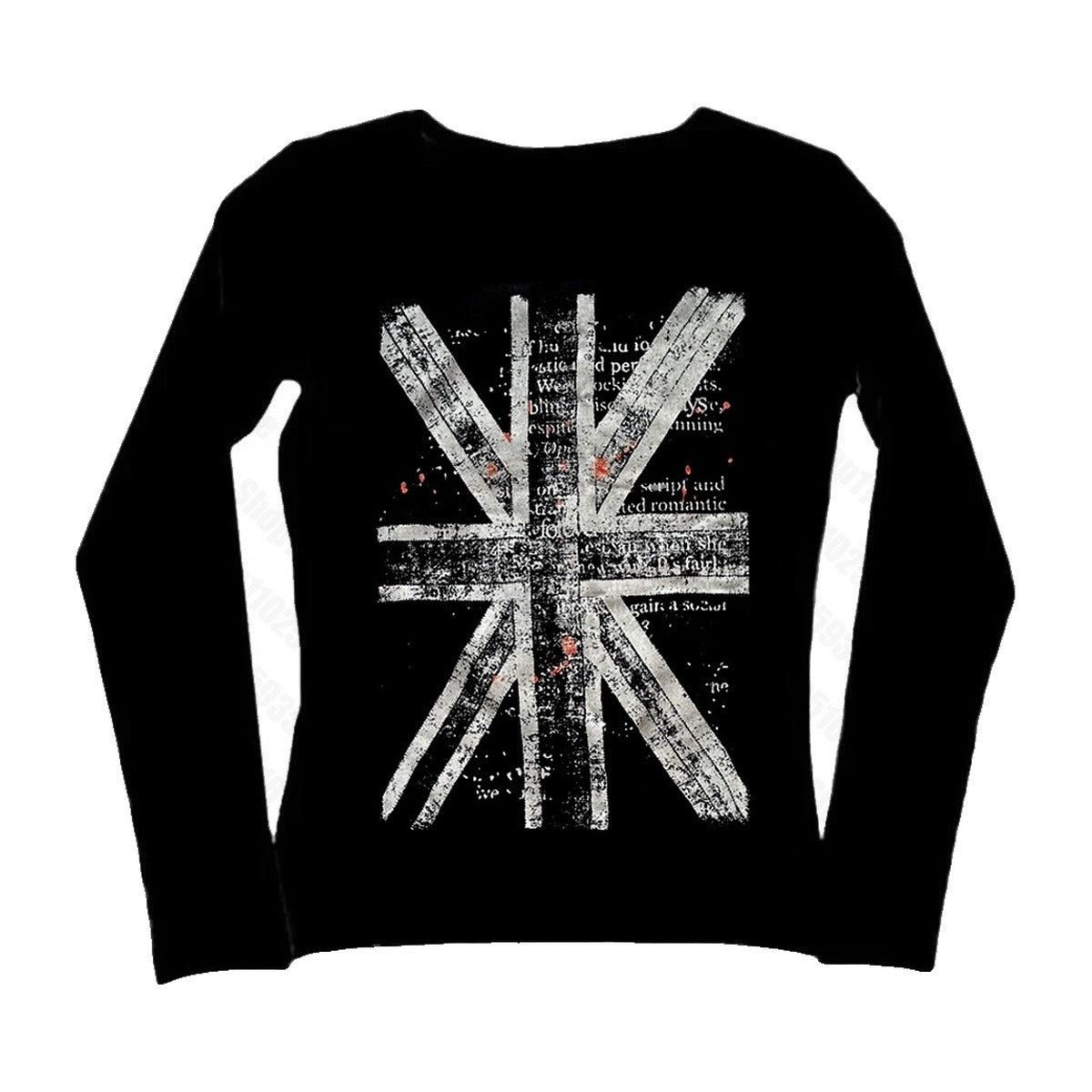 ‘UNION’ longsleeve – black longsleeve, distressed Union Jack print, slim fit