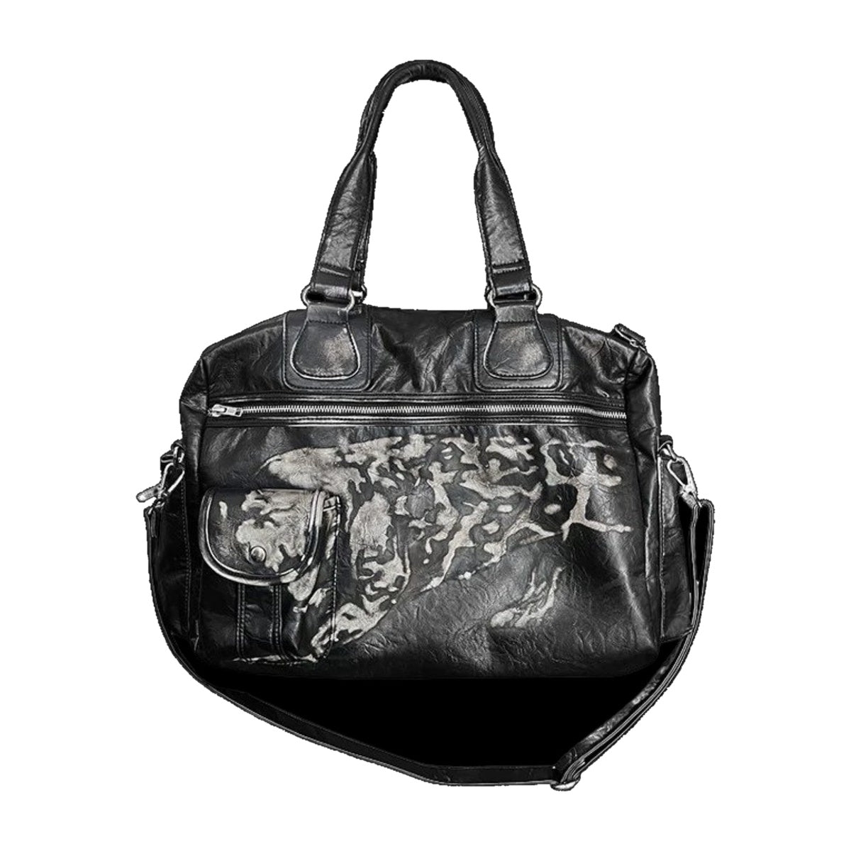 ‘VIVID’ holdall bag – black holdall bag, leather look, white abstract print