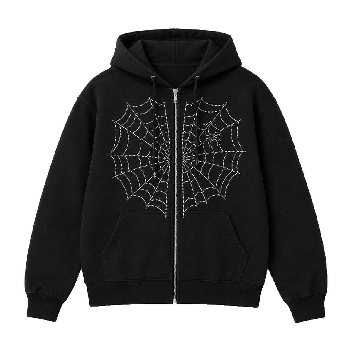 ‘WIZ4RD’ zip hoodie – black zip hoodie, rhinestone spider web