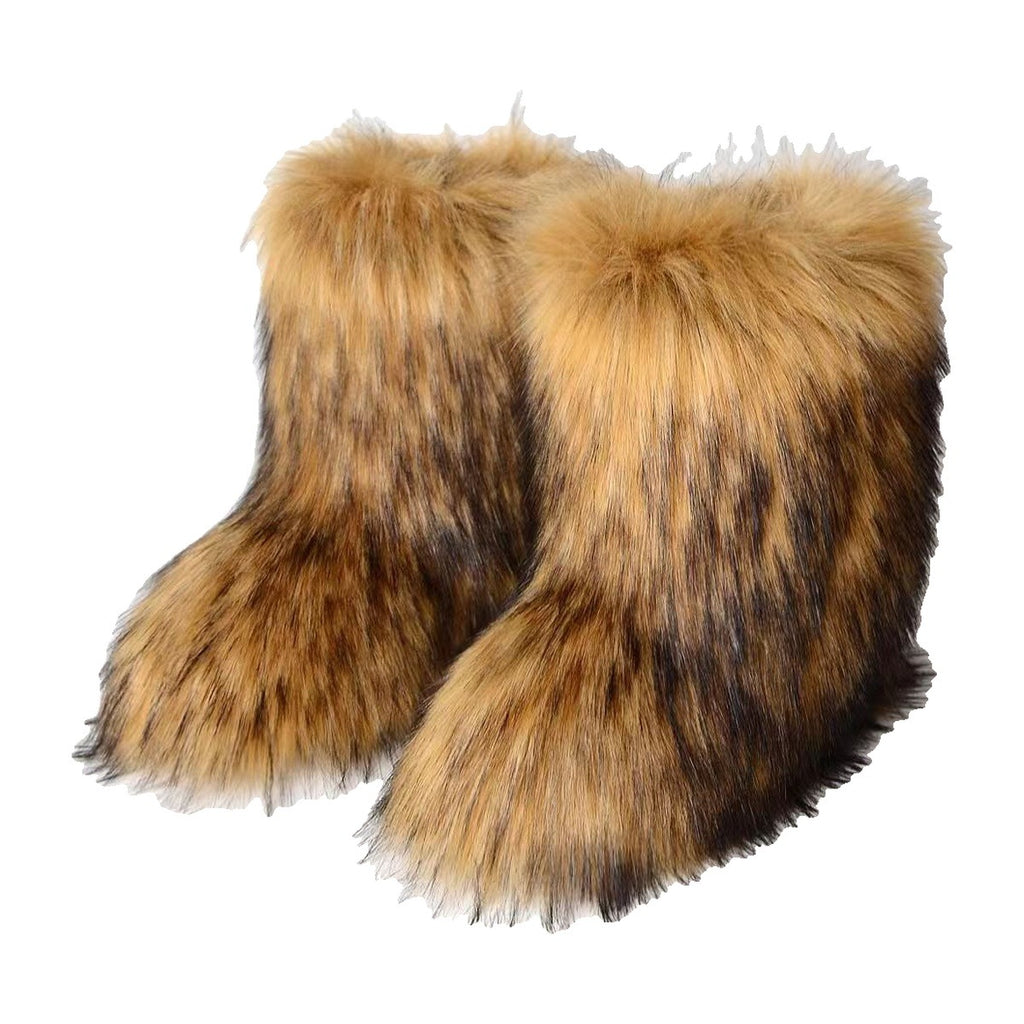 ‘YETI’ fur boots – tan fur boots, shaggy faux fur, mid-calf