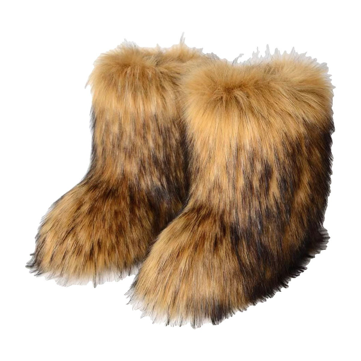‘YETI’ fur boots – tan fur boots, shaggy faux fur, mid-calf